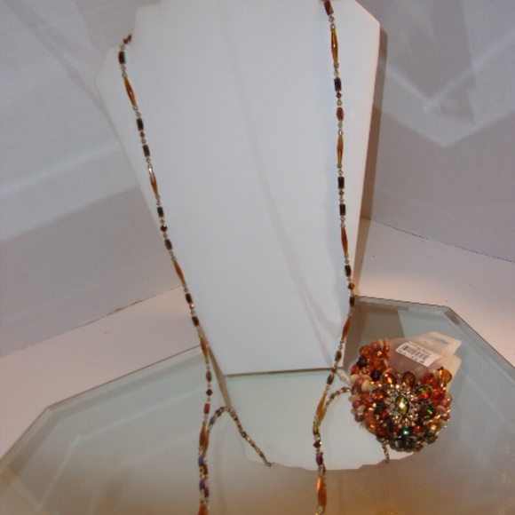 NWT SEMI PRECIOUS STONE NECKLA & FLOWER BRACELET R - Picture 1 of 6